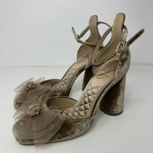Sam Edelman Colter Pump Prosecco Velvet Bow Heels Ankle Strap NIB Size 6.5 M